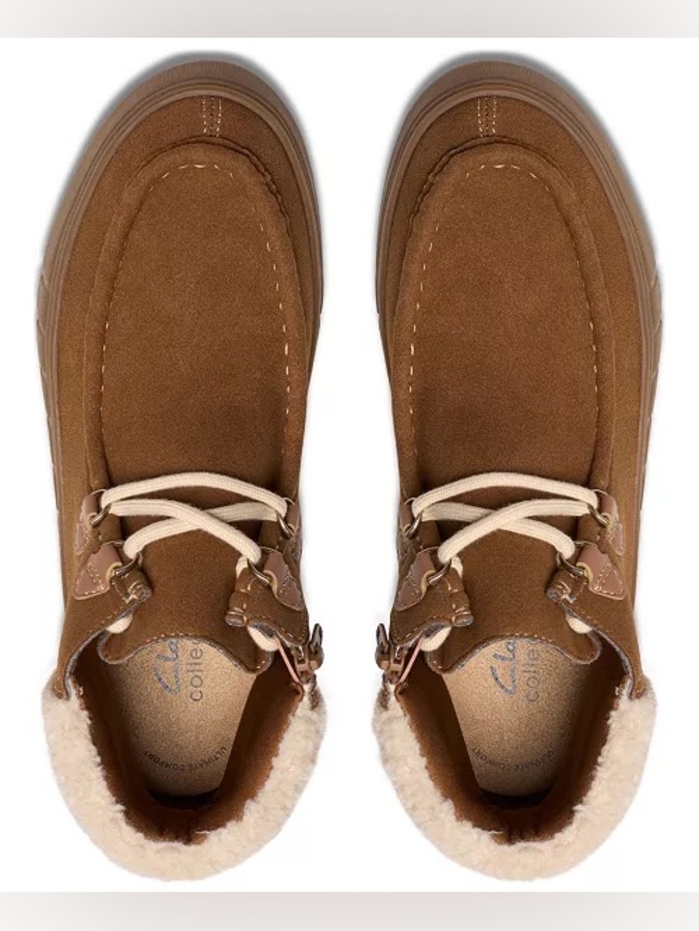 ♥️♥️ Clarks Collection Women's Mykah Izzy Cozy Lace-Up Booties - Dark Tan Suede - Picture 4 of 6
